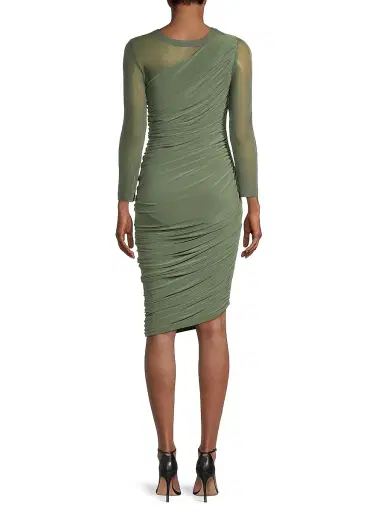 Norma Kamali Women's Diana Mesh-Sleeve Ruched Midi-Dress - Celadon | Thumbnail 5 Norma Kamali Women's Diana Mesh-Sleeve Ruched Midi-Dress - Celadon | Thumbnail 5