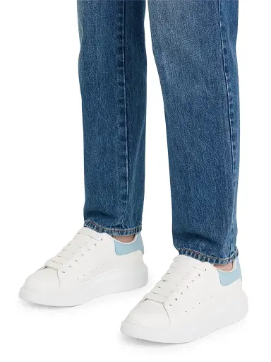 Alexander McQueen Women's Oversized Embossed Logo Colorblocked Suede Sneakers - Pale Blue White - Size 11 | Thumbnail 2 Alexander McQueen Women's Oversized Embossed Logo Colorblocked Suede Sneakers - Pale Blue White - Size 11 | Thumbnail 2