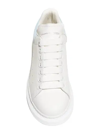 Alexander McQueen Women's Oversized Embossed Logo Colorblocked Suede Sneakers - Pale Blue White - Size 11 | Thumbnail 4 Alexander McQueen Women's Oversized Embossed Logo Colorblocked Suede Sneakers - Pale Blue White - Size 11 | Thumbnail 4
