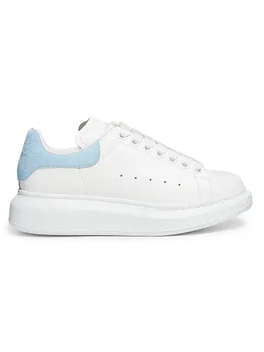 Alexander McQueen Women's Oversized Embossed Logo Colorblocked Suede Sneakers - Pale Blue White - Size 11 | Thumbnail 1 Alexander McQueen Women's Oversized Embossed Logo Colorblocked Suede Sneakers - Pale Blue White - Size 11 | Thumbnail 1