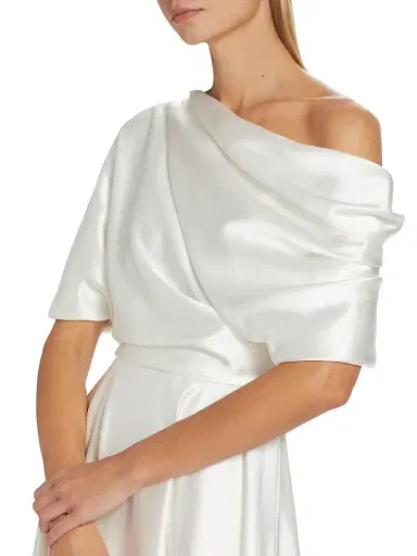 Amsale Women's Draped Off-The-Shoulder Satin Midi-Dress | Thumbnail 6 Amsale Women's Draped Off-The-Shoulder Satin Midi-Dress | Thumbnail 6
