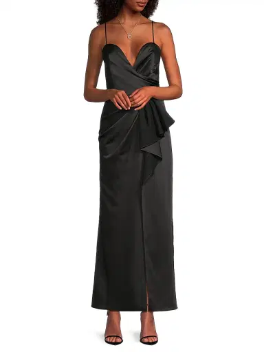 Ungaro Women's Freya Ruffled Satin Gown - Black | Thumbnail 2 Ungaro Women's Freya Ruffled Satin Gown - Black | Thumbnail 2