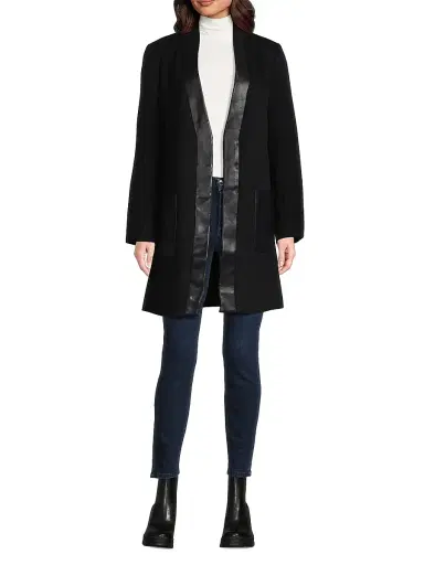 Kobi Halperin Women's Brigitta Wool Faux Leather-Trim Coat - Black | Thumbnail 2 Kobi Halperin Women's Brigitta Wool Faux Leather-Trim Coat - Black | Thumbnail 2