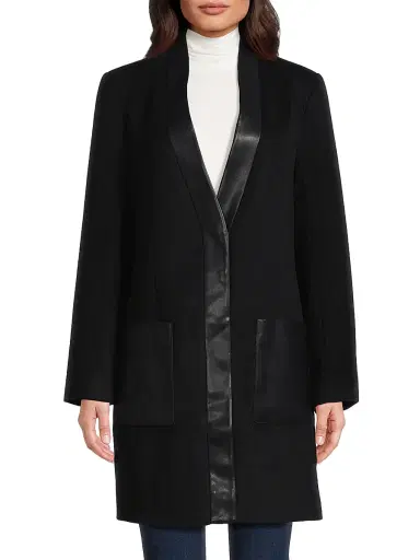 Kobi Halperin Women's Brigitta Wool Faux Leather-Trim Coat - Black | Thumbnail 3 Kobi Halperin Women's Brigitta Wool Faux Leather-Trim Coat - Black | Thumbnail 3