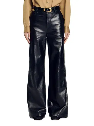 Sandro Women's Flared Leather Trousers - Black | Thumbnail 5 Sandro Women's Flared Leather Trousers - Black | Thumbnail 5