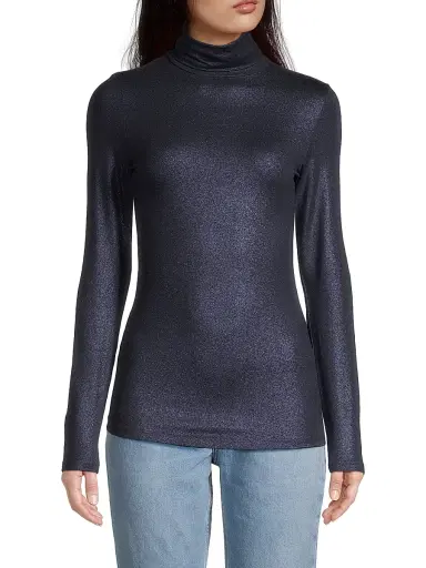 Majestic Filatures Women's Soft Touch Metallic Turtleneck - Metal Navy | Thumbnail 3 Majestic Filatures Women's Soft Touch Metallic Turtleneck - Metal Navy | Thumbnail 3