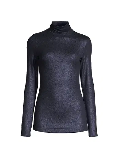 Majestic Filatures Women's Soft Touch Metallic Turtleneck - Metal Navy | Thumbnail 1 Majestic Filatures Women's Soft Touch Metallic Turtleneck - Metal Navy | Thumbnail 1