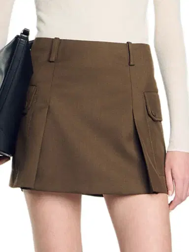 Sandro Women's Short Skirt with Pockets - Olive Green | Thumbnail 2 Sandro Women's Short Skirt with Pockets - Olive Green | Thumbnail 2