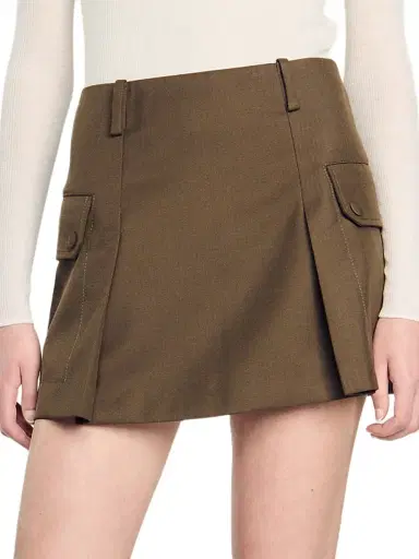 Sandro Women's Short Skirt with Pockets - Olive Green | Thumbnail 3 Sandro Women's Short Skirt with Pockets - Olive Green | Thumbnail 3