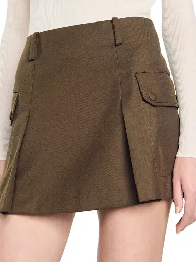 Sandro Women's Short Skirt with Pockets - Olive Green | Thumbnail 6 Sandro Women's Short Skirt with Pockets - Olive Green | Thumbnail 6