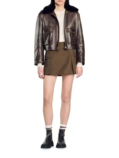 Sandro Women's Short Skirt with Pockets - Olive Green | Thumbnail 7 Sandro Women's Short Skirt with Pockets - Olive Green | Thumbnail 7