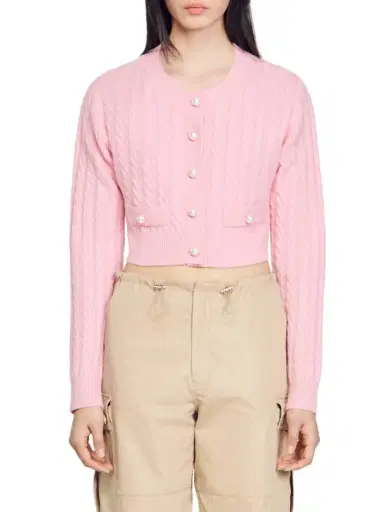 Sandro Women's Cable Knit Coatigan - Pink | Thumbnail 1 Sandro Women's Cable Knit Coatigan - Pink | Thumbnail 1