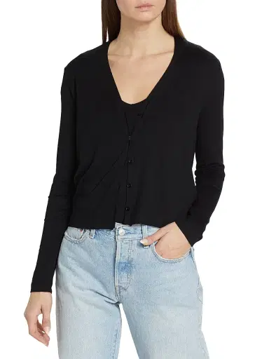 Majestic Filatures Women's Soft Touch V-Neck Cardigan - Noir | Thumbnail 3 Majestic Filatures Women's Soft Touch V-Neck Cardigan - Noir | Thumbnail 3