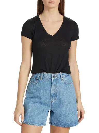 Majestic Filatures Women's Stretch Linen V-Neck T-Shirt - Noir | Thumbnail 3 Majestic Filatures Women's Stretch Linen V-Neck T-Shirt - Noir | Thumbnail 3