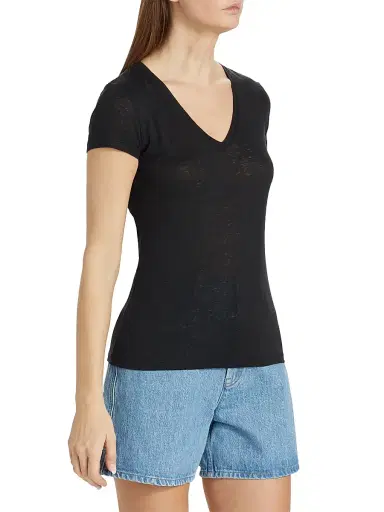 Majestic Filatures Women's Stretch Linen V-Neck T-Shirt - Noir | Thumbnail 4 Majestic Filatures Women's Stretch Linen V-Neck T-Shirt - Noir | Thumbnail 4