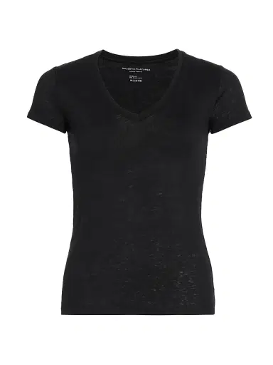Majestic Filatures Women's Stretch Linen V-Neck T-Shirt - Noir | Thumbnail 1 Majestic Filatures Women's Stretch Linen V-Neck T-Shirt - Noir | Thumbnail 1