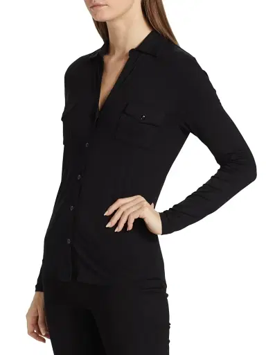 Majestic Filatures Women's Soft Touch Long-Sleeve Pocket Shirt - Noir | Thumbnail 4 Majestic Filatures Women's Soft Touch Long-Sleeve Pocket Shirt - Noir | Thumbnail 4