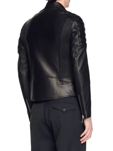 Sandro Men's Leather Jacket With Quilted Trims - Black | Thumbnail 3 Sandro Men's Leather Jacket With Quilted Trims - Black | Thumbnail 3