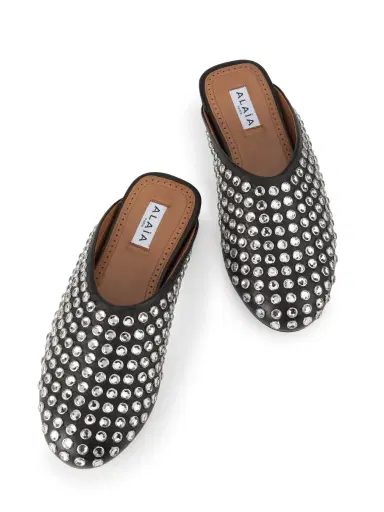Alaïa Women's Crystal Stud Leather Flat Mules - Noir | Thumbnail 3 Alaïa Women's Crystal Stud Leather Flat Mules - Noir | Thumbnail 3