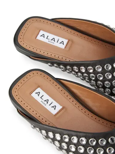 Alaïa Women's Crystal Stud Leather Flat Mules - Noir | Thumbnail 4 Alaïa Women's Crystal Stud Leather Flat Mules - Noir | Thumbnail 4