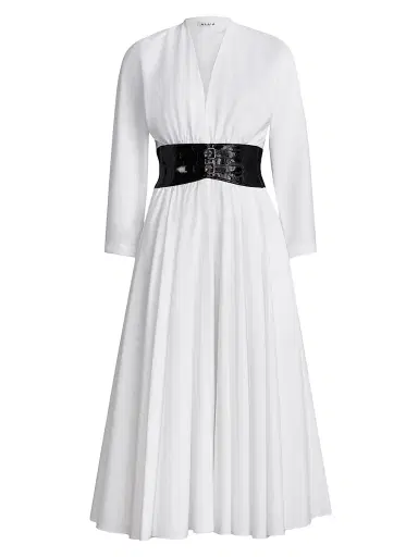 Alaïa Women's Belted Long-Sleeve Cotton Midi-Dress - White | Thumbnail 1 Alaïa Women's Belted Long-Sleeve Cotton Midi-Dress - White | Thumbnail 1