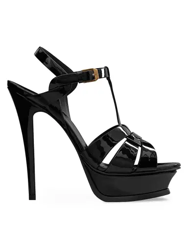 Saint Laurent Women's Tribute 105MM Patent Leather Platform Sandals - Black | Thumbnail 1 Saint Laurent Women's Tribute 105MM Patent Leather Platform Sandals - Black | Thumbnail 1