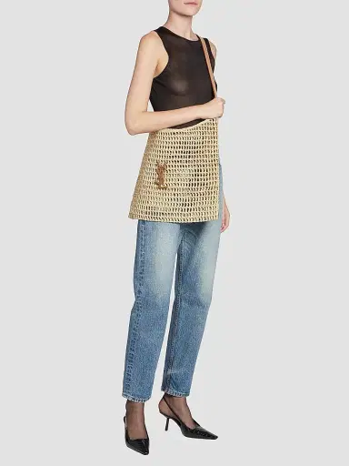 Saint Laurent Women's Oxalis in Raffia Crochet and Vegetable-Tanned Leather | Thumbnail 2 Saint Laurent Women's Oxalis in Raffia Crochet and Vegetable-Tanned Leather | Thumbnail 2