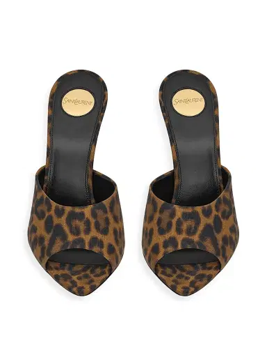 Saint Laurent Women's Goldie Mules in Leopard Grosgrain - Manto Naturale | Thumbnail 3 Saint Laurent Women's Goldie Mules in Leopard Grosgrain - Manto Naturale | Thumbnail 3