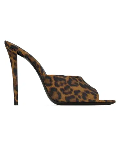 Saint Laurent Women's Goldie Mules in Leopard Grosgrain - Manto Naturale | Thumbnail 1 Saint Laurent Women's Goldie Mules in Leopard Grosgrain - Manto Naturale | Thumbnail 1