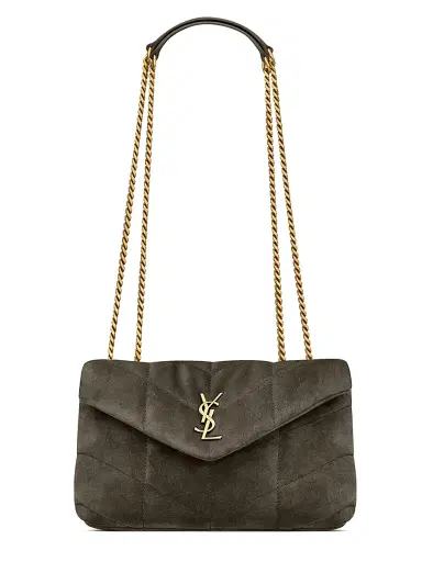 Saint Laurent Women's Puffer Toy Bag in Quilted Suede - Light Musk | Thumbnail 1 Saint Laurent Women's Puffer Toy Bag in Quilted Suede - Light Musk | Thumbnail 1