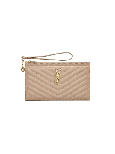 Saint Laurent Women's Monogram Matelassé Leather Pouch - Dark Beige | Thumbnail 1 Saint Laurent Women's Monogram Matelassé Leather Pouch - Dark Beige | Thumbnail 1