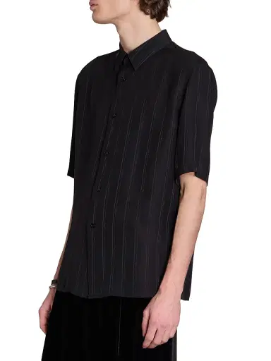 Saint Laurent Men's Shirt in Matte and Shiny Cassandre Striped Silk - Black | Thumbnail 3 Saint Laurent Men's Shirt in Matte and Shiny Cassandre Striped Silk - Black | Thumbnail 3
