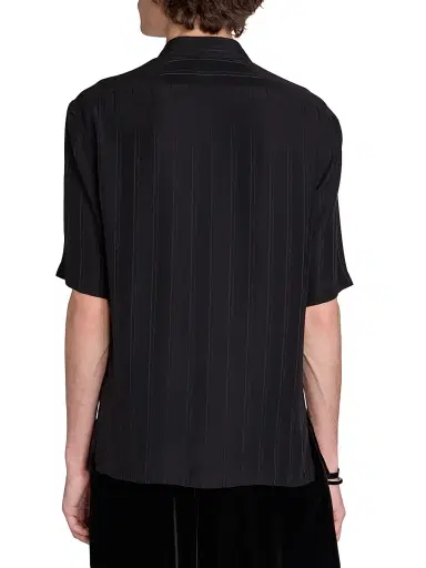 Saint Laurent Men's Shirt in Matte and Shiny Cassandre Striped Silk - Black | Thumbnail 4 Saint Laurent Men's Shirt in Matte and Shiny Cassandre Striped Silk - Black | Thumbnail 4