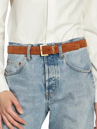 Saint Laurent Women's Cassandre Belt with Square Buckle in Suede - Brick - Size 38 | Thumbnail 2 Saint Laurent Women's Cassandre Belt with Square Buckle in Suede - Brick - Size 38 | Thumbnail 2