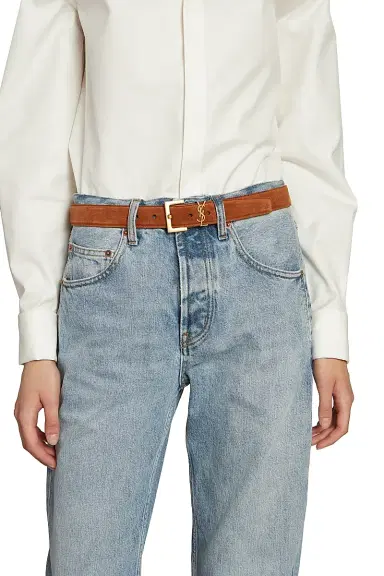 Saint Laurent Women's Cassandre Belt with Square Buckle in Suede - Brick - Size 38 | Thumbnail 3 Saint Laurent Women's Cassandre Belt with Square Buckle in Suede - Brick - Size 38 | Thumbnail 3