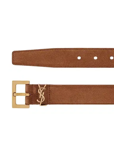 Saint Laurent Women's Cassandre Belt with Square Buckle in Suede - Brick - Size 38 | Thumbnail 4 Saint Laurent Women's Cassandre Belt with Square Buckle in Suede - Brick - Size 38 | Thumbnail 4