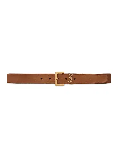 Saint Laurent Women's Cassandre Belt with Square Buckle in Suede - Brick - Size 38 | Thumbnail 1 Saint Laurent Women's Cassandre Belt with Square Buckle in Suede - Brick - Size 38 | Thumbnail 1