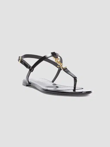 Saint Laurent Women's Cassandra Patent Leather Slingback Thong Sandals - Nero | Thumbnail 2 Saint Laurent Women's Cassandra Patent Leather Slingback Thong Sandals - Nero | Thumbnail 2