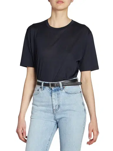 Saint Laurent Women's Cassandre Thin Belt with Square Buckle in Smooth Leather - Black | Thumbnail 3 Saint Laurent Women's Cassandre Thin Belt with Square Buckle in Smooth Leather - Black | Thumbnail 3