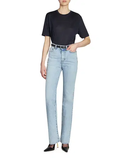 Saint Laurent Women's Cassandre Thin Belt with Square Buckle in Smooth Leather - Black | Thumbnail 4 Saint Laurent Women's Cassandre Thin Belt with Square Buckle in Smooth Leather - Black | Thumbnail 4