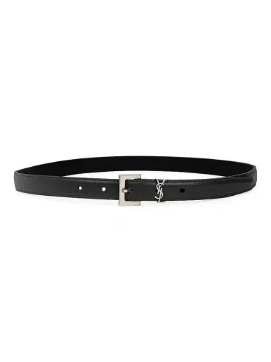 Saint Laurent Women's Cassandre Thin Belt with Square Buckle in Smooth Leather - Black | Thumbnail 1 Saint Laurent Women's Cassandre Thin Belt with Square Buckle in Smooth Leather - Black | Thumbnail 1
