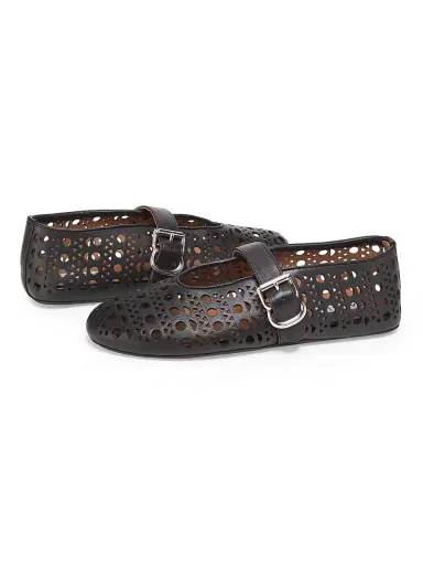Alaïa Women's Laser-Cut Leather Ballerina Flats - Noir | Thumbnail 2 Alaïa Women's Laser-Cut Leather Ballerina Flats - Noir | Thumbnail 2