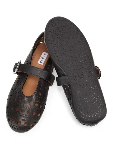 Alaïa Women's Laser-Cut Leather Ballerina Flats - Noir | Thumbnail 6 Alaïa Women's Laser-Cut Leather Ballerina Flats - Noir | Thumbnail 6