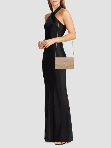 Saint Laurent Women's Uptown Chain Wallet in Grain De Poudre Embossed Leather - Dark Beige | Thumbnail 2 Saint Laurent Women's Uptown Chain Wallet in Grain De Poudre Embossed Leather - Dark Beige | Thumbnail 2