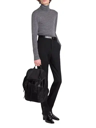 Saint Laurent Men's Backpack in Econyl and Vegetable Tanned Leather - Black | Thumbnail 2 Saint Laurent Men's Backpack in Econyl and Vegetable Tanned Leather - Black | Thumbnail 2