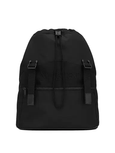 Saint Laurent Men's Backpack in Econyl and Vegetable Tanned Leather - Black | Thumbnail 4 Saint Laurent Men's Backpack in Econyl and Vegetable Tanned Leather - Black | Thumbnail 4