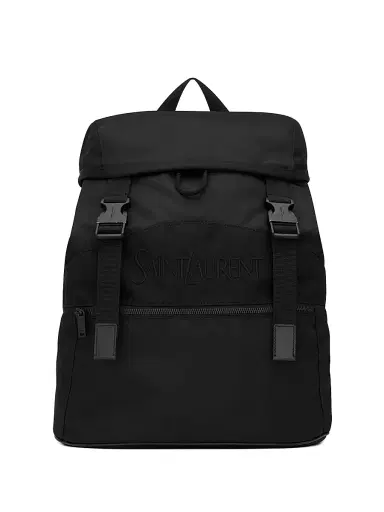 Saint Laurent Men's Backpack in Econyl and Vegetable Tanned Leather - Black | Thumbnail 1 Saint Laurent Men's Backpack in Econyl and Vegetable Tanned Leather - Black | Thumbnail 1