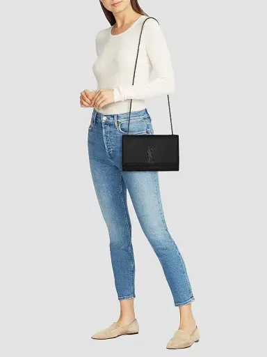 Saint Laurent Women's Kate Medium Chain Bag In Grain De Poudre Embossed Leather - Nero | Thumbnail 2 Saint Laurent Women's Kate Medium Chain Bag In Grain De Poudre Embossed Leather - Nero | Thumbnail 2