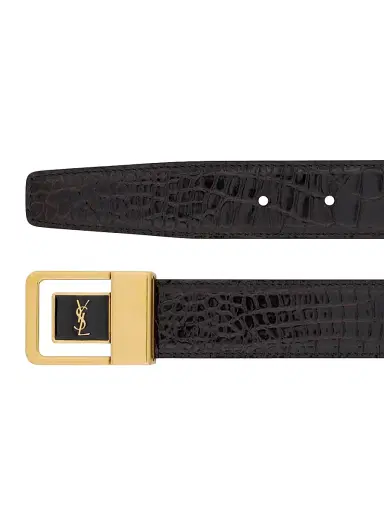 Saint Laurent Women's LA 66 Buckle Belt in Crocodile-Embossed Leather - Fondente - Size 26 | Thumbnail 2 Saint Laurent Women's LA 66 Buckle Belt in Crocodile-Embossed Leather - Fondente - Size 26 | Thumbnail 2