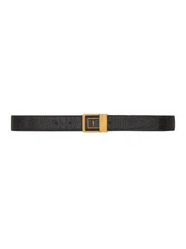 Saint Laurent Women's LA 66 Buckle Belt in Crocodile-Embossed Leather - Fondente - Size 26 | Thumbnail 1 Saint Laurent Women's LA 66 Buckle Belt in Crocodile-Embossed Leather - Fondente - Size 26 | Thumbnail 1